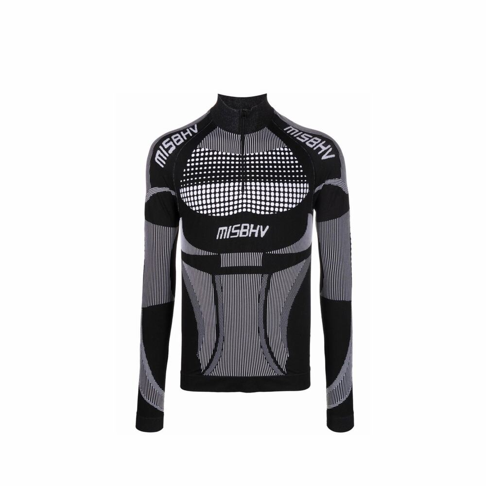 NEW MSBHV Sport Black White Technical Knit Zip-Up Long Sleeve Top Jacket Size M